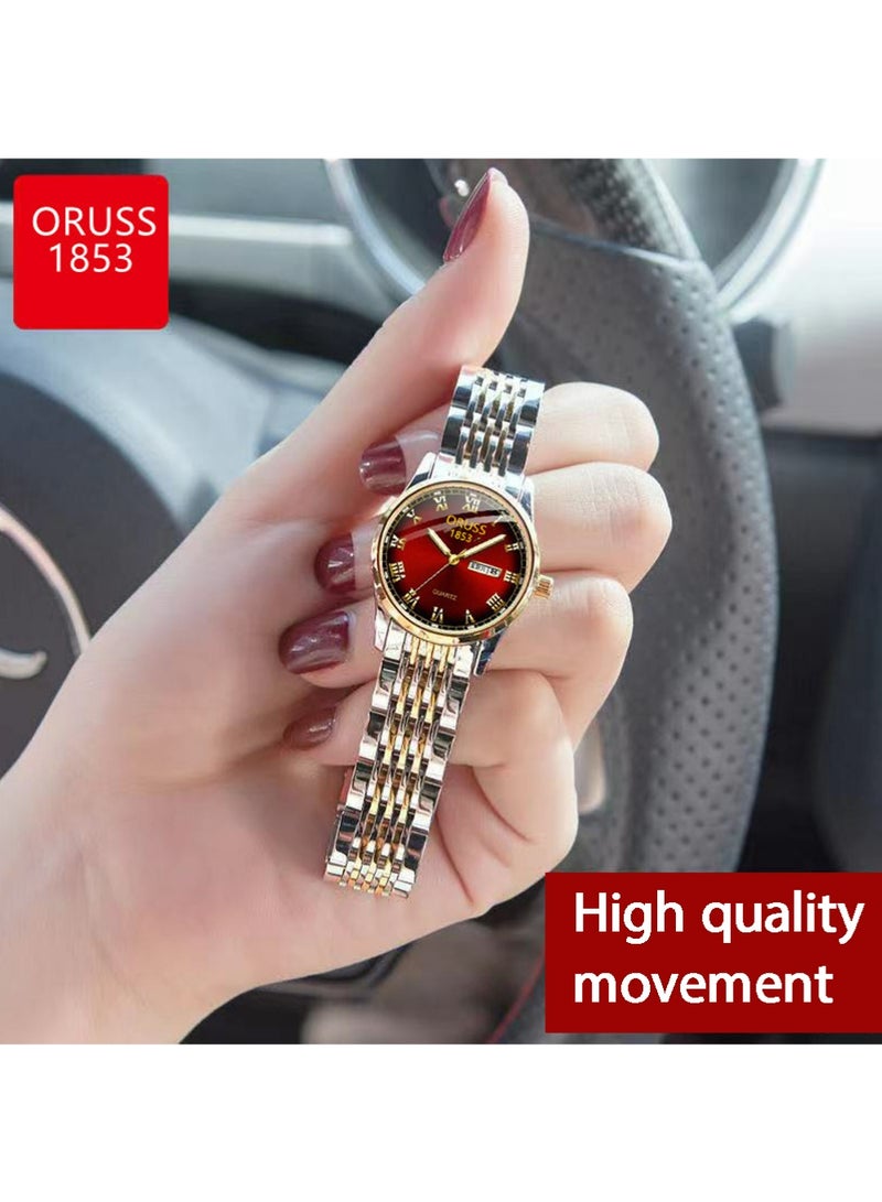 ORUSS ساعة نسائية كبيرة ذات قرص رقمي مضيء مقاومة للماء زجاج مطلي عالي الصلابة حزام سبيكة تصميم بسيط وعصري - Image 5