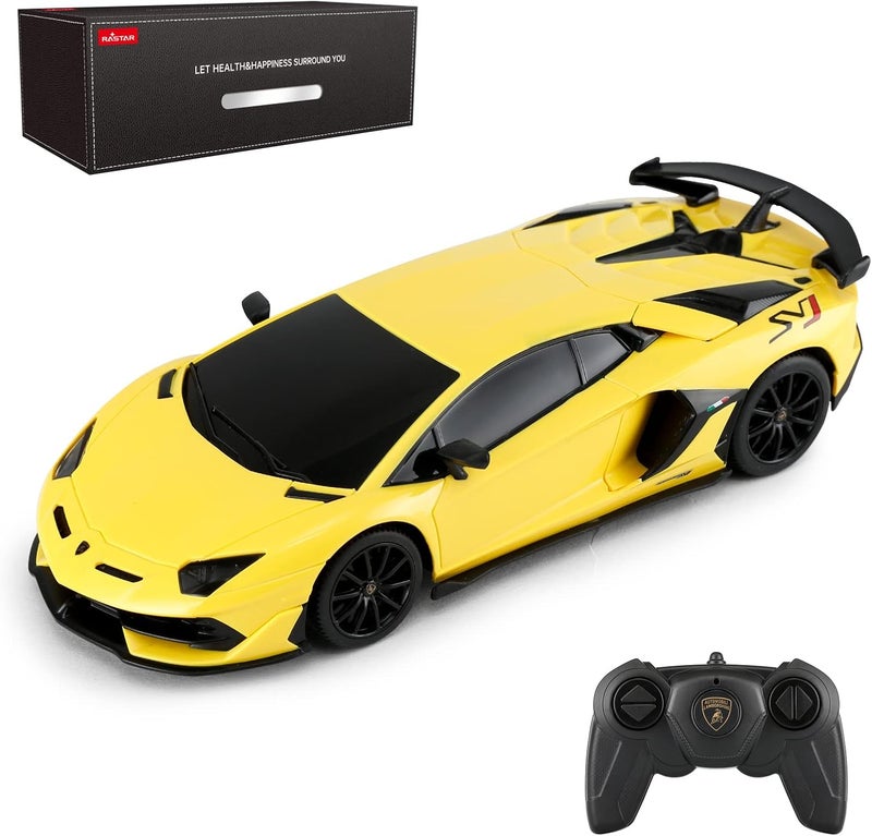 RASTAR Lamborghini Remote Control Car, 1/24 RC Lamborghini Aventador SVJ RC Model Toy Car, Yellow - Image 1