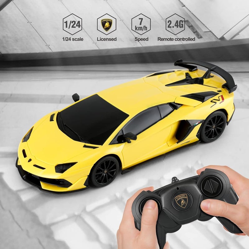 RASTAR Lamborghini Remote Control Car, 1/24 RC Lamborghini Aventador SVJ RC Model Toy Car, Yellow - Image 3