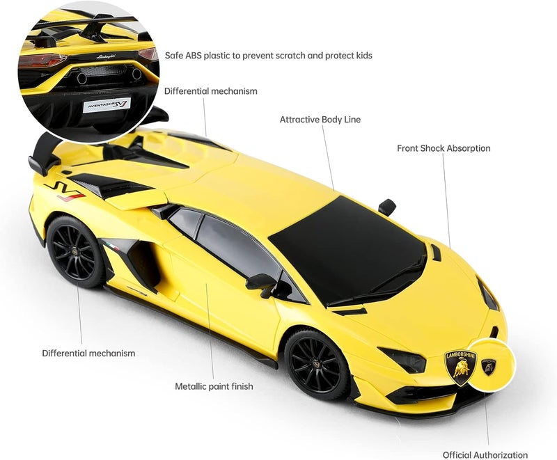 RASTAR Lamborghini Remote Control Car, 1/24 RC Lamborghini Aventador SVJ RC Model Toy Car, Yellow - Image 5