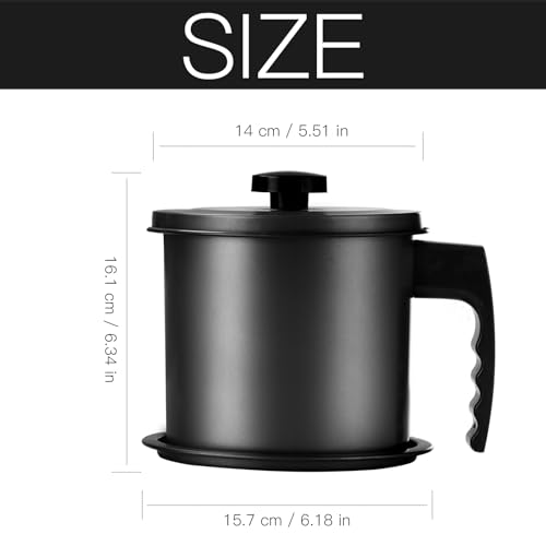 Cambom Bacon Grease Container with Fine Mesh Strainer, 1.3 L almost 6 Full Cups Iron Cooking Oil Can with Removable a Coaster Tray for Kitchen Fat Storage Black - Image 5