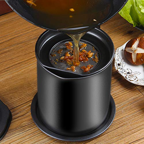 Cambom Bacon Grease Container with Fine Mesh Strainer, 1.3 L almost 6 Full Cups Iron Cooking Oil Can with Removable a Coaster Tray for Kitchen Fat Storage Black - Image 2