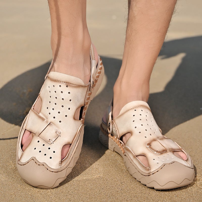 2023 Summer Korean Style Beach Sandals Fashionable Men'S Sandals Fashionable New Toe Cowhide Sewing Large Size Sandals - Image 1