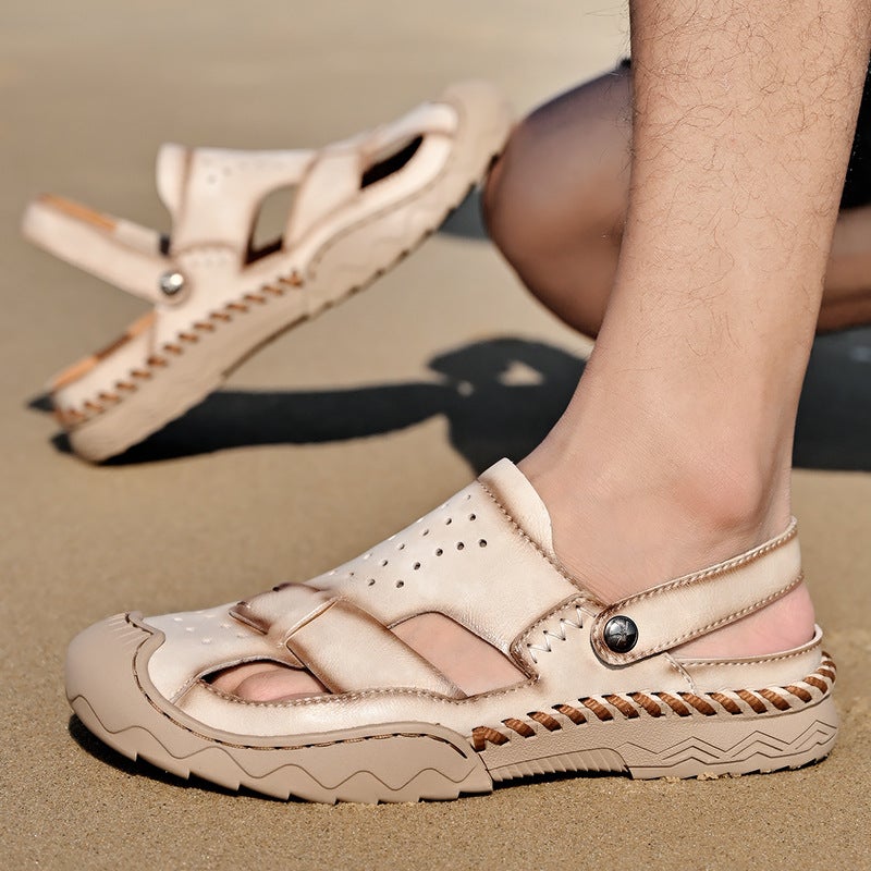 2023 Summer Korean Style Beach Sandals Fashionable Men'S Sandals Fashionable New Toe Cowhide Sewing Large Size Sandals - Image 3