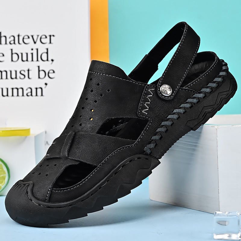2023 Summer Korean Style Beach Sandals Fashionable Men'S Sandals Fashionable New Toe Cowhide Sewing Large Size Sandals - Image 5