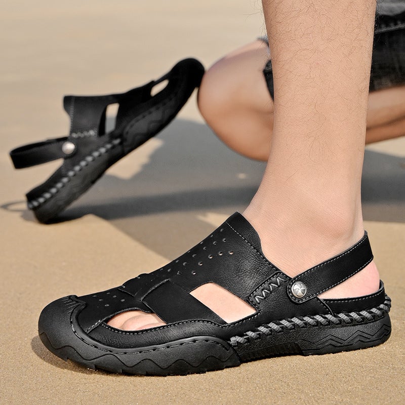 2023 Summer Korean Style Beach Sandals Fashionable Men'S Sandals Fashionable New Toe Cowhide Sewing Large Size Sandals - Image 4