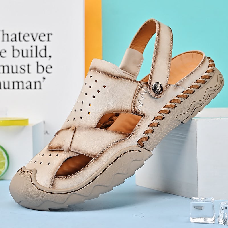 2023 Summer Korean Style Beach Sandals Fashionable Men'S Sandals Fashionable New Toe Cowhide Sewing Large Size Sandals - Image 2
