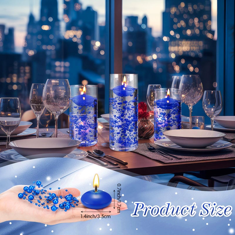 Fumete 40 Pcs Blue Floating Candles Pearl Strings for Centerpieces Small Unscented Floating Candles Vase Fillers Table Decoration for Meditation, Spa, Swimming Pool Party, Wedding Dining Table Decor - Image 4