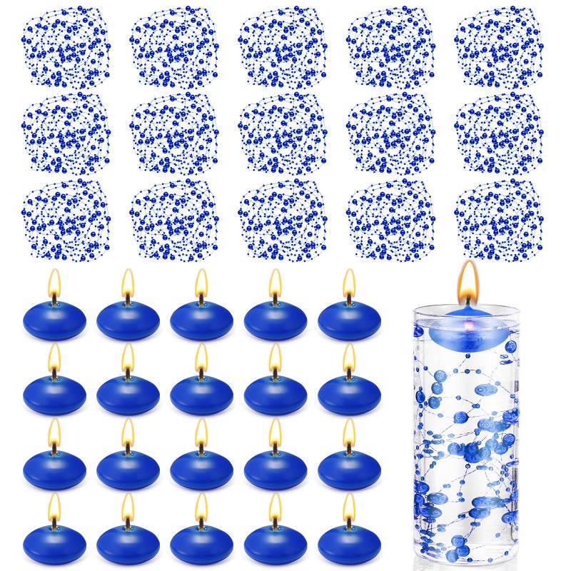 Fumete 40 Pcs Blue Floating Candles Pearl Strings for Centerpieces Small Unscented Floating Candles Vase Fillers Table Decoration for Meditation, Spa, Swimming Pool Party, Wedding Dining Table Decor - Image 1