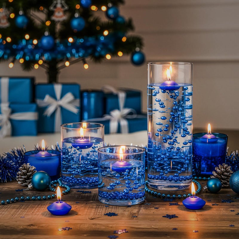 Fumete 40 Pcs Blue Floating Candles Pearl Strings for Centerpieces Small Unscented Floating Candles Vase Fillers Table Decoration for Meditation, Spa, Swimming Pool Party, Wedding Dining Table Decor - Image 2