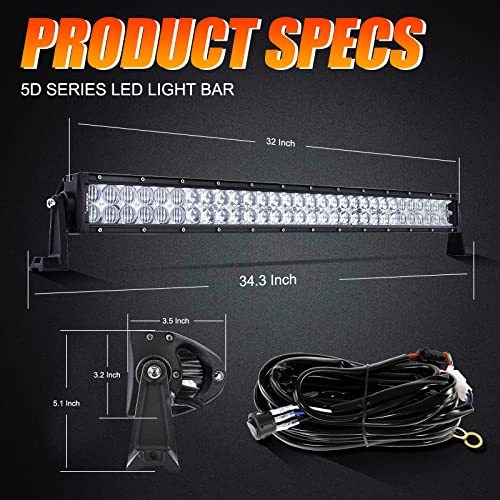 Auxbeam 32" LED Light Bar 180W Off Road Driving Lights LED Work Light Spot Flood Fog Lamp 5D Lens with Wiring Harness for Car, Truck, Offroad Vehicle, ATV, UTV, Pickup - Image 3