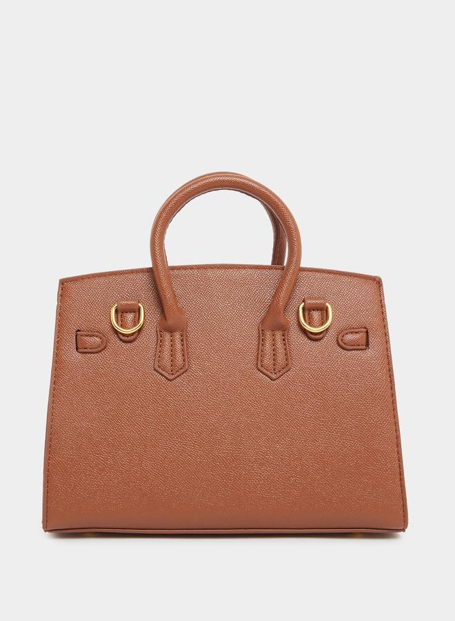 Styli Brown Twist Lock Handbag with Purse Charm - Image 2