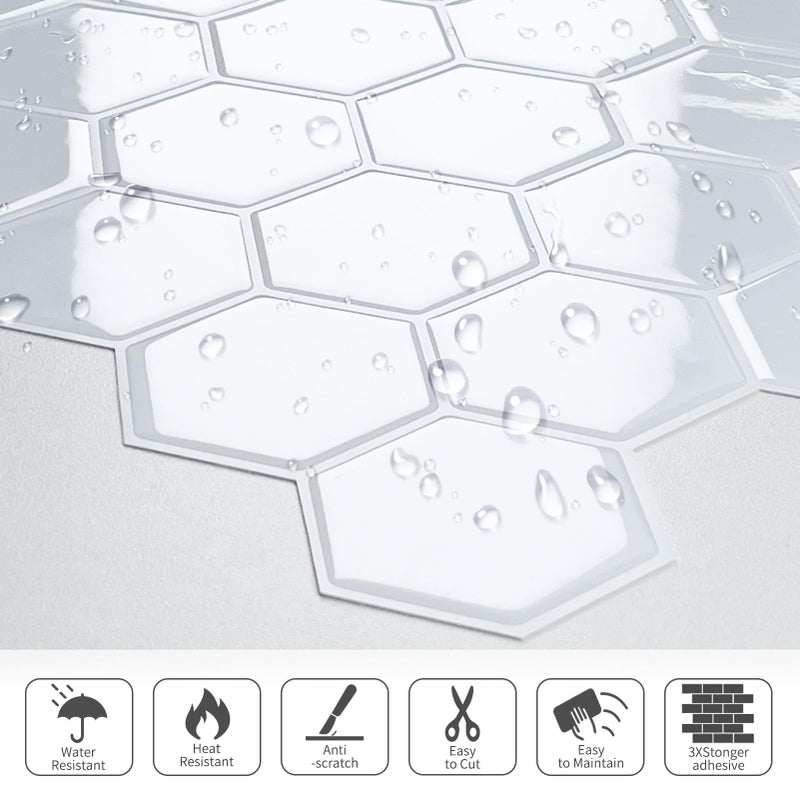 MOONFUN 10-Sheet Hexagon Peel and Stick Kitchen Backsplash Tiles,Honeycomb Waterproof Self-Adhesive Wall Tile Stick on Backsplash for Kitchen,RV and Bathroom(White,12"Ã—12") - Image 4