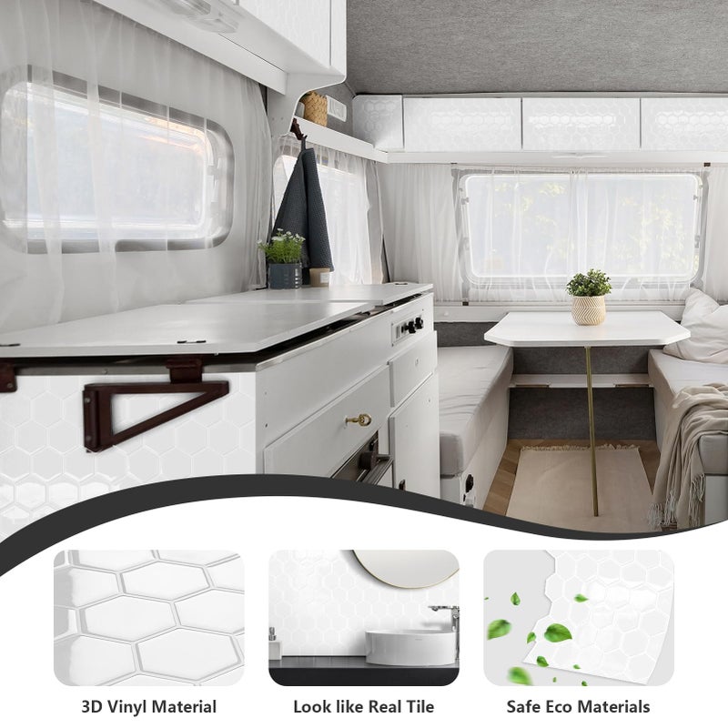 MOONFUN 10-Sheet Hexagon Peel and Stick Kitchen Backsplash Tiles,Honeycomb Waterproof Self-Adhesive Wall Tile Stick on Backsplash for Kitchen,RV and Bathroom(White,12"Ã—12") - Image 5