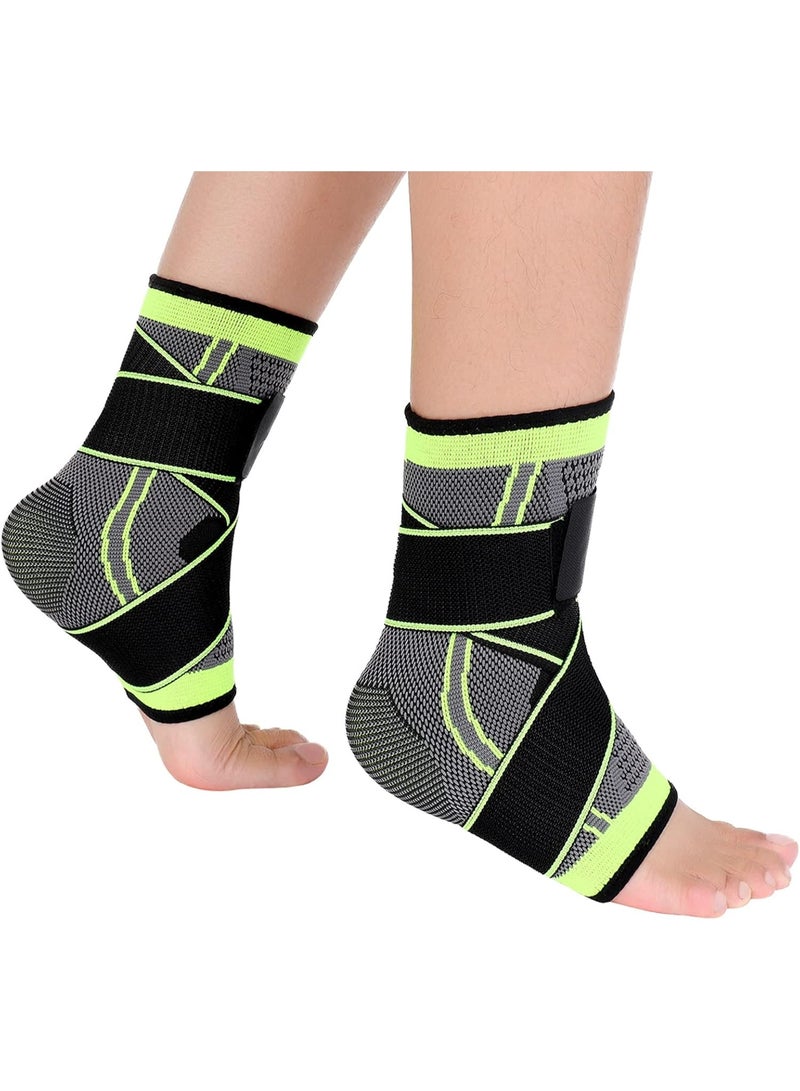 Elastic Compression Ankle Brace Set (Pack of 2) - Ankle Support Socks with Adjustable Straps for Injury Recovery & Joint Pain Relief - Breathable Arch Support & Foot Stabilizer Wrap - Image 1