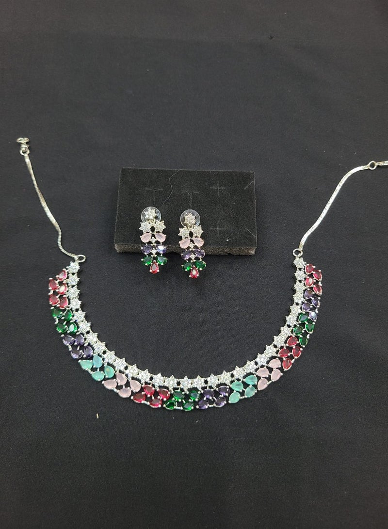 RAM JEWELLERY Luxury Multicolor Gemstone Bridal Necklace & Earrings Set | Premium Wedding Jewelry | Statement Choker for Women - Image 2