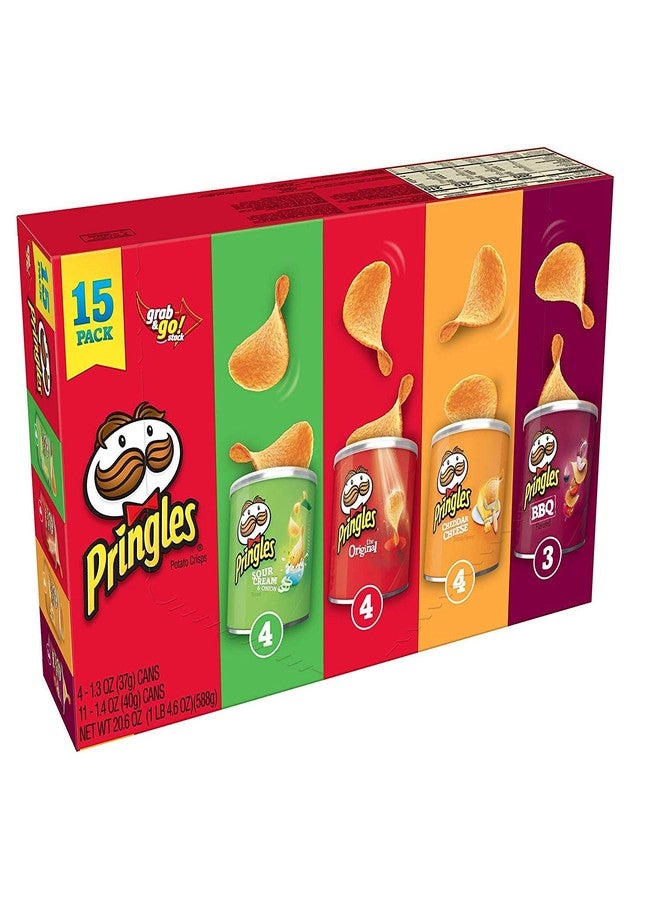 Pringles رقائق بطاطس برينجلز، وجبات غداء، وجبات خفيفة للمكتب والأطفال، عبوات وجبات خفيفة جاهزة، مجموعة متنوعة، علبة 20.6 أونصة (15 علبة) - Image 1