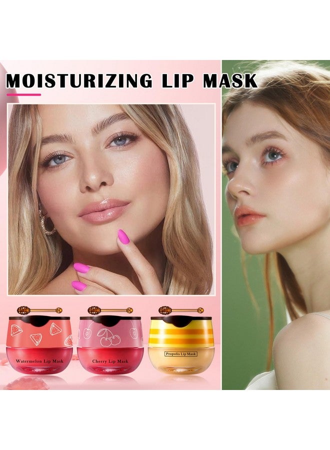 QIUFSSE Honey Pot Lip Balm3Pcs Bee Lip Balm Honey Pot Cherry Watermelon Lip Scrubfade Lip Lines Prevention Dry And Cracked Lip Mask Overnight (Honey+Watermelon+Cherry) - Image 2