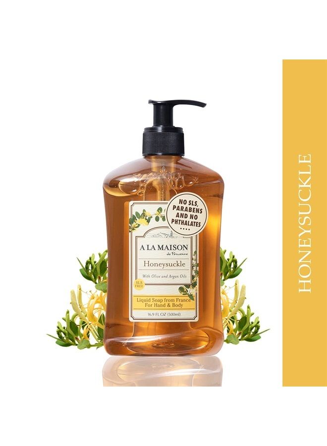 A La Maison Honeysuckle Liquid Hand Soap - Triple French Milled Natural Moisturizing Soap (3 Pack, 16.9 oz Bottle) - Image 3