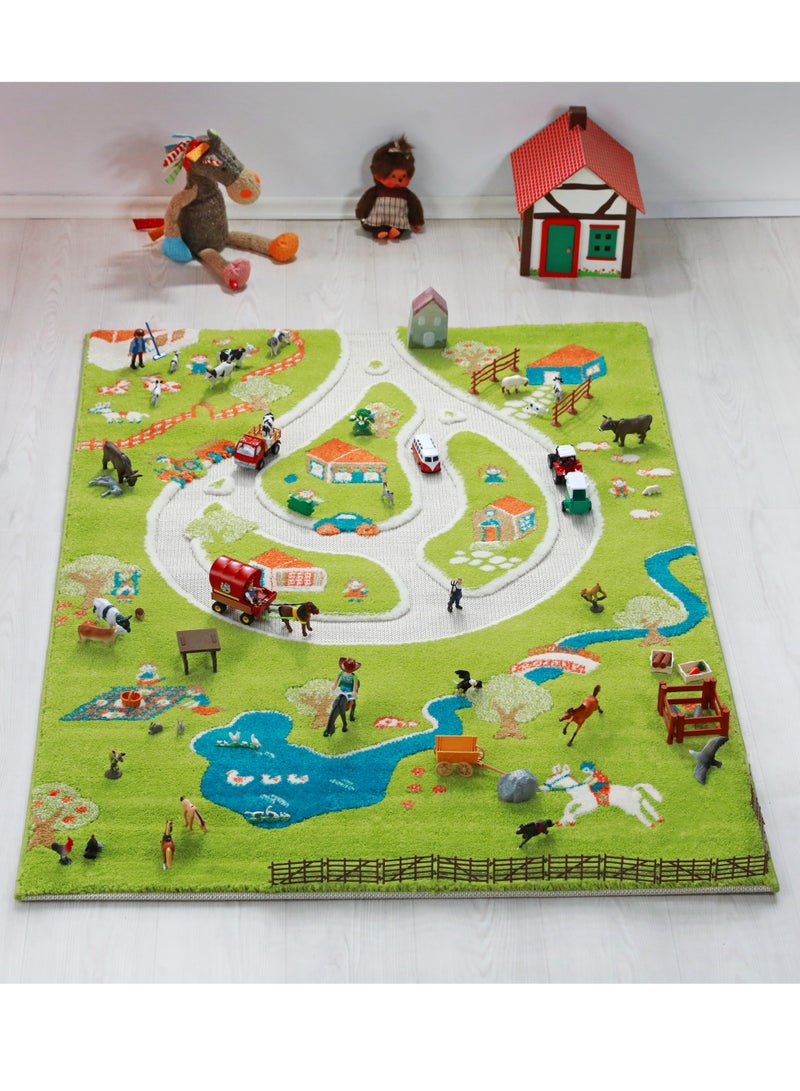 IVI 3D Play Carpet Farm Design - Medium | Pink | Activity Playmat for Kids & Children | Bedroom, Living Room, Nursery Rug | Polypropylene | Foldable | 150 cm x 100 cm - Image 1