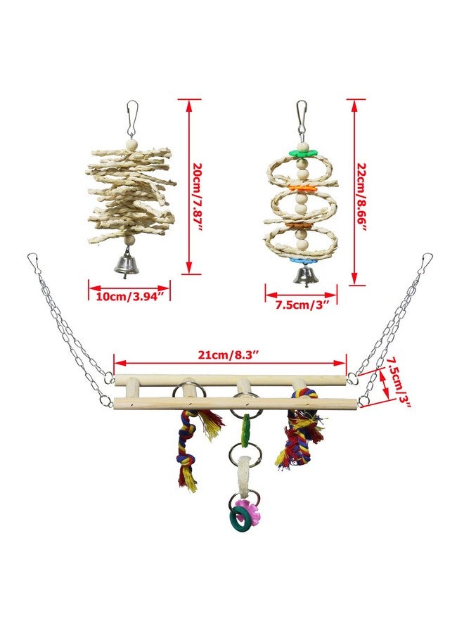 BWOGUE 7 Pack Bird Parrot Toys - Natural Wood Chewing, Climbing, Hanging & Hammock Toys for Small Parakeets, Cockatiels, Conures, Finches, Budgie, Parrots, Love Birds - Image 3