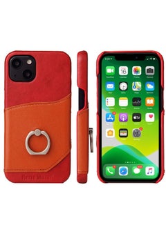 Case Cover For iPhone 13 mini Fierre Shann Oil Wax Texture Genuine Leather Back Cover Case with 360 Degree Rotation Holder & Card Slot  Red