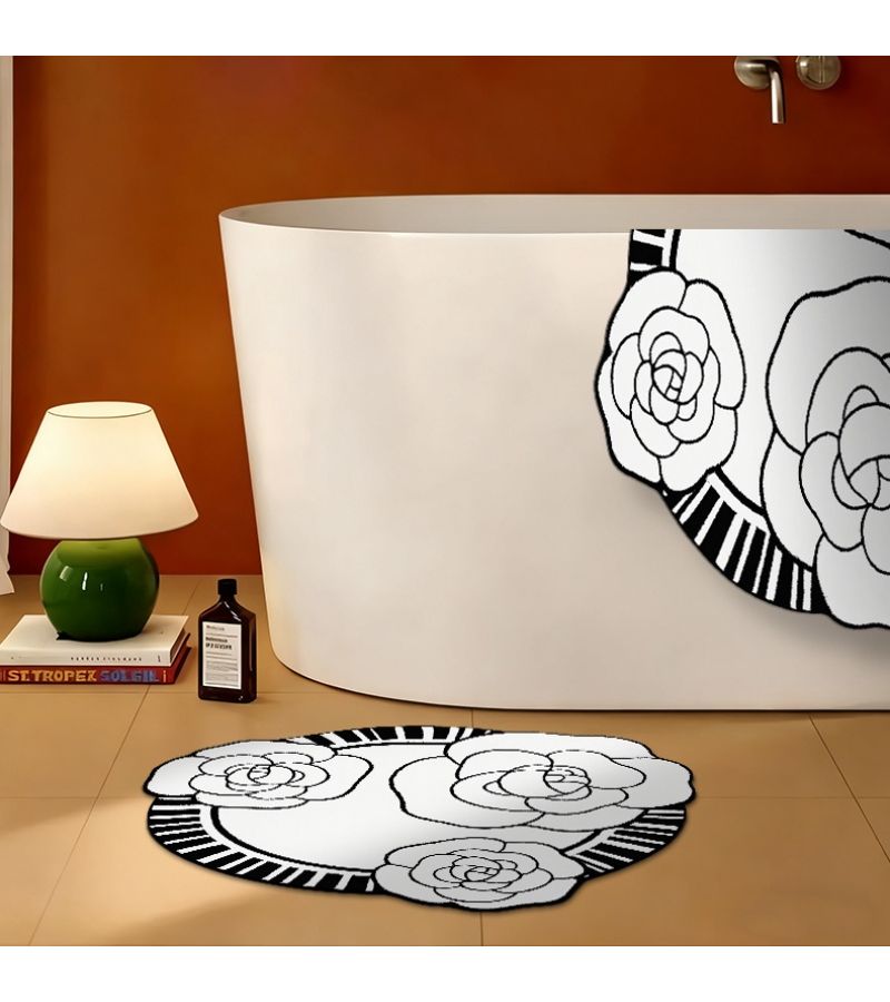 1pc Absorbent Quick Drying Non Slip Round Special Shaped Floral Element 2D Diatom Mud Floor Mat Easy To Clean Bathroom Entrance Hall Under The Sink 80 X 120 Cm - Image 2