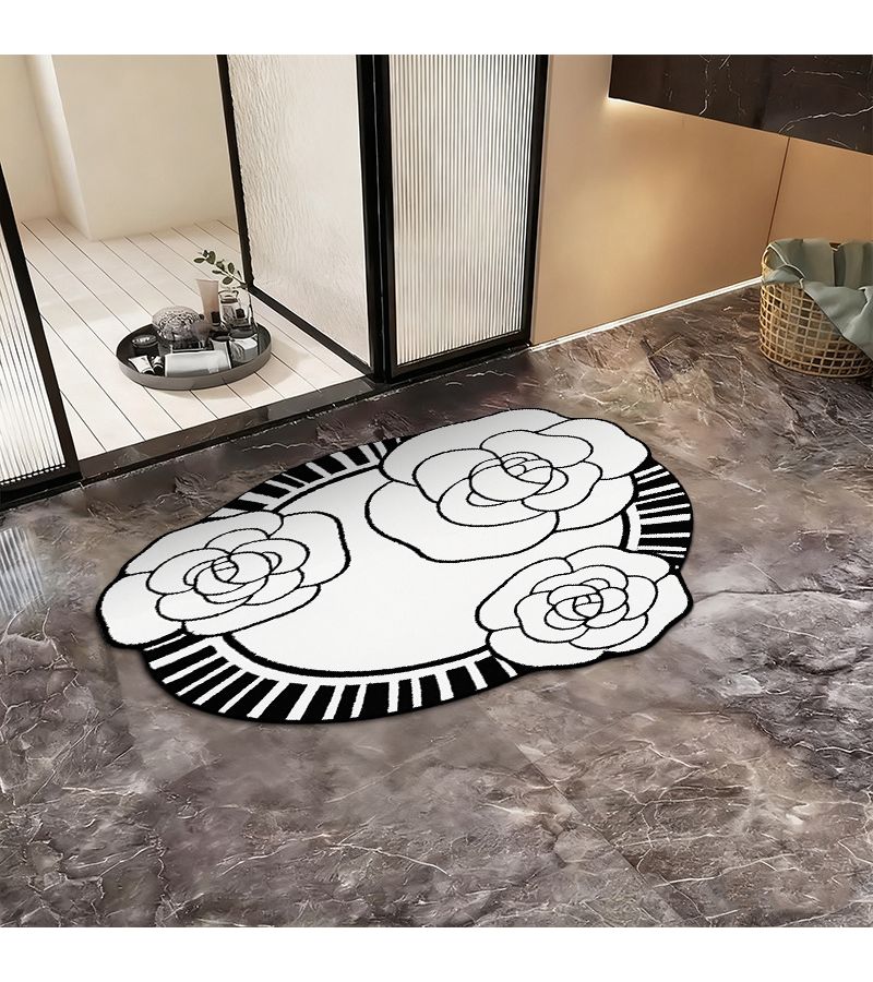 1pc Absorbent Quick Drying Non Slip Round Special Shaped Floral Element 2D Diatom Mud Floor Mat Easy To Clean Bathroom Entrance Hall Under The Sink 80 X 120 Cm - Image 1