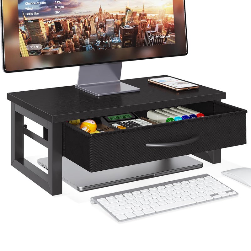 HEWORLIF Computer Monitor Stand Riser, Desk Organizers and Accessories with Drawer, 2-Tier Laptop Stand for Desk, Office Organizer Storage, Wood - Image 1