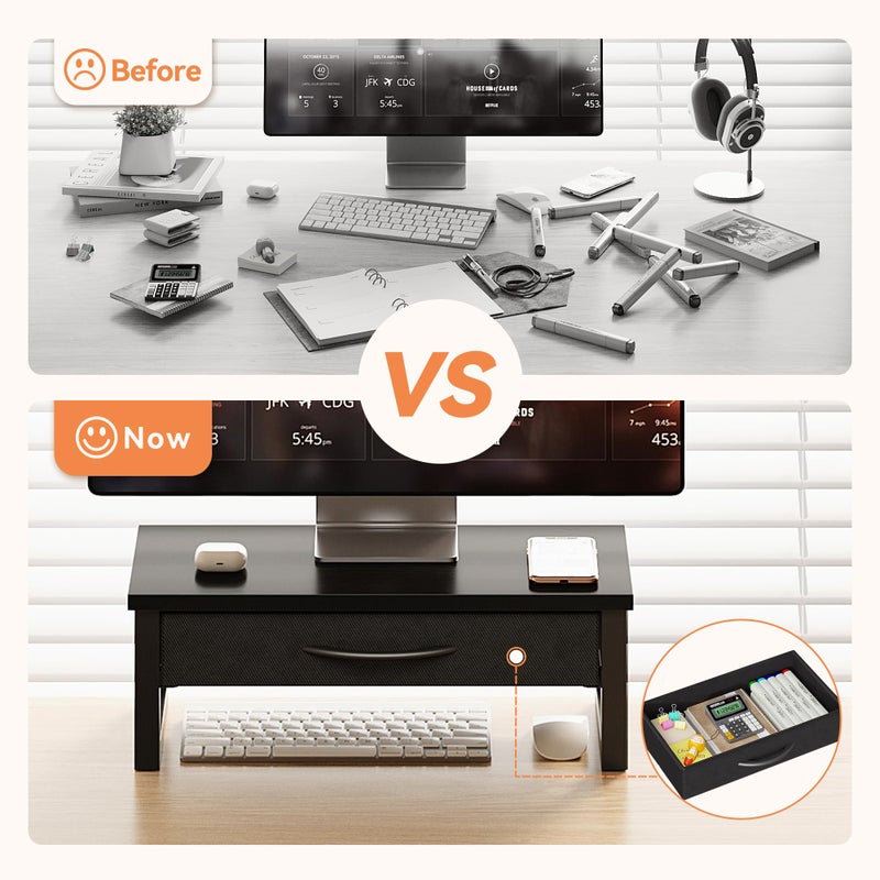 HEWORLIF Computer Monitor Stand Riser, Desk Organizers and Accessories with Drawer, 2-Tier Laptop Stand for Desk, Office Organizer Storage, Wood - Image 3