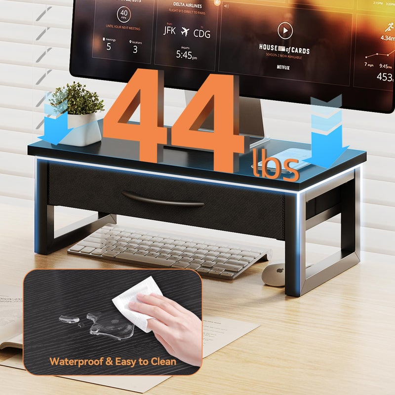 HEWORLIF Computer Monitor Stand Riser, Desk Organizers and Accessories with Drawer, 2-Tier Laptop Stand for Desk, Office Organizer Storage, Wood - Image 4