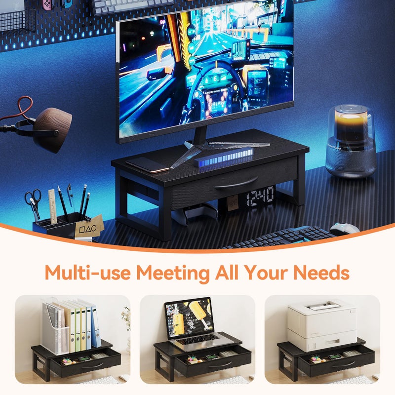 HEWORLIF Computer Monitor Stand Riser, Desk Organizers and Accessories with Drawer, 2-Tier Laptop Stand for Desk, Office Organizer Storage, Wood - Image 5