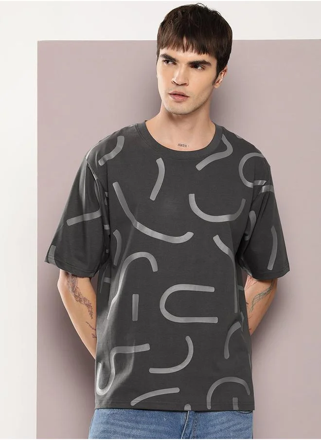 Dillinger Curves Graphic Print Oversized T-Shirt by Styli