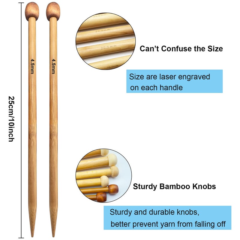 Weabetfu Bamboo Knitting Needle Straight Single Pointed 10-inch Length Knitting Needles for Handmade DIY Knitting,US Size 11(8mm) - Image 2
