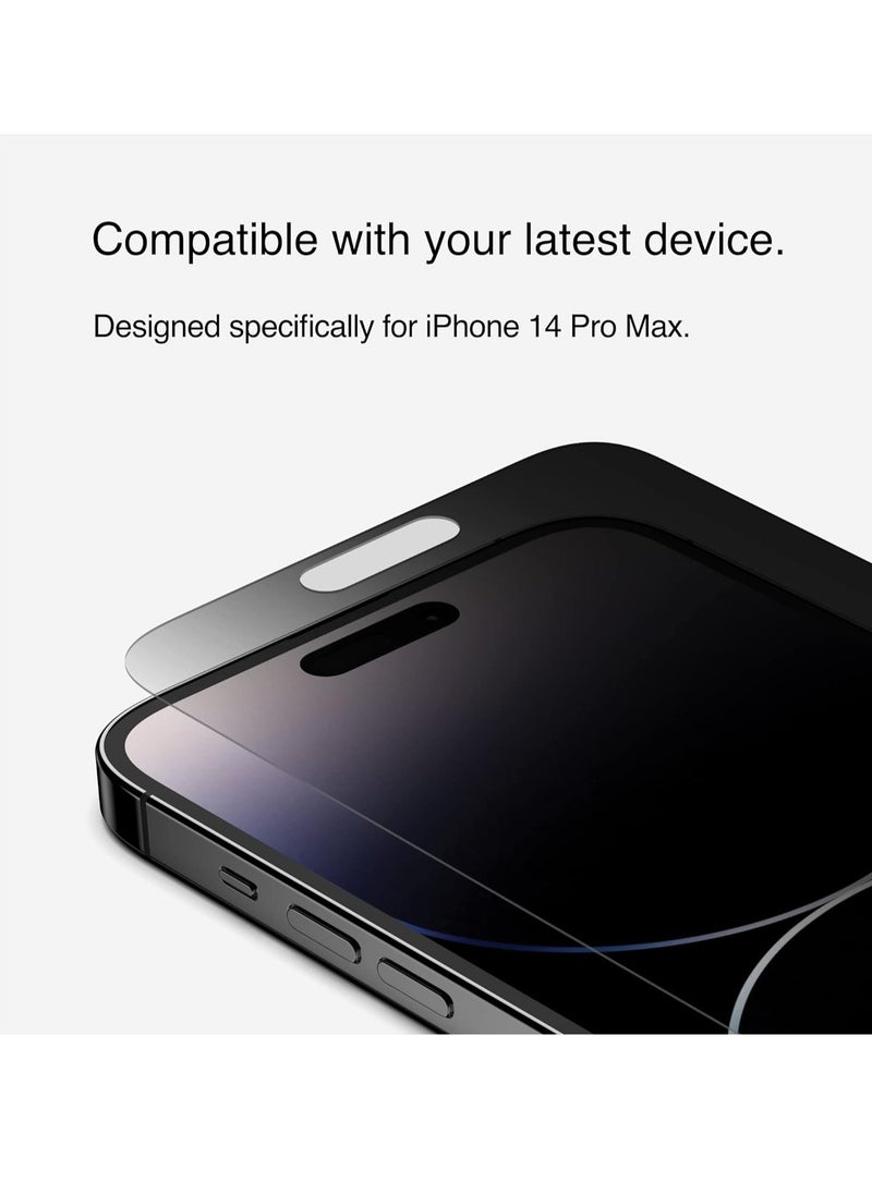 Privacy Tempered Glass iPhone 14 Pro Max screen protector, Treated Surface with Anti-Fingerprint Coating, Anti-Spy and Bubble Free Application, Included Easy Align Tray, iPhone case compatible