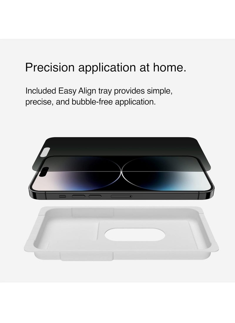 Privacy Tempered Glass iPhone 14 Pro Max screen protector, Treated Surface with Anti-Fingerprint Coating, Anti-Spy and Bubble Free Application, Included Easy Align Tray, iPhone case compatible
