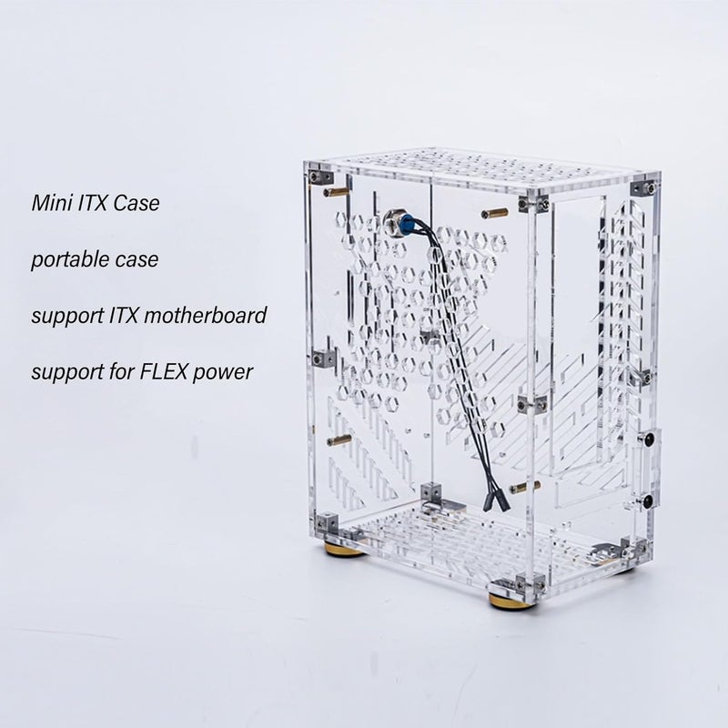 Tyenaza Mini ITX Case, 4.3L Clear Acrylic Panel 360 Degree Cooling Cushioning Foot Pads Mini PC Case for Flex 1U Power 2.5in SSD (Clear) - Image 5