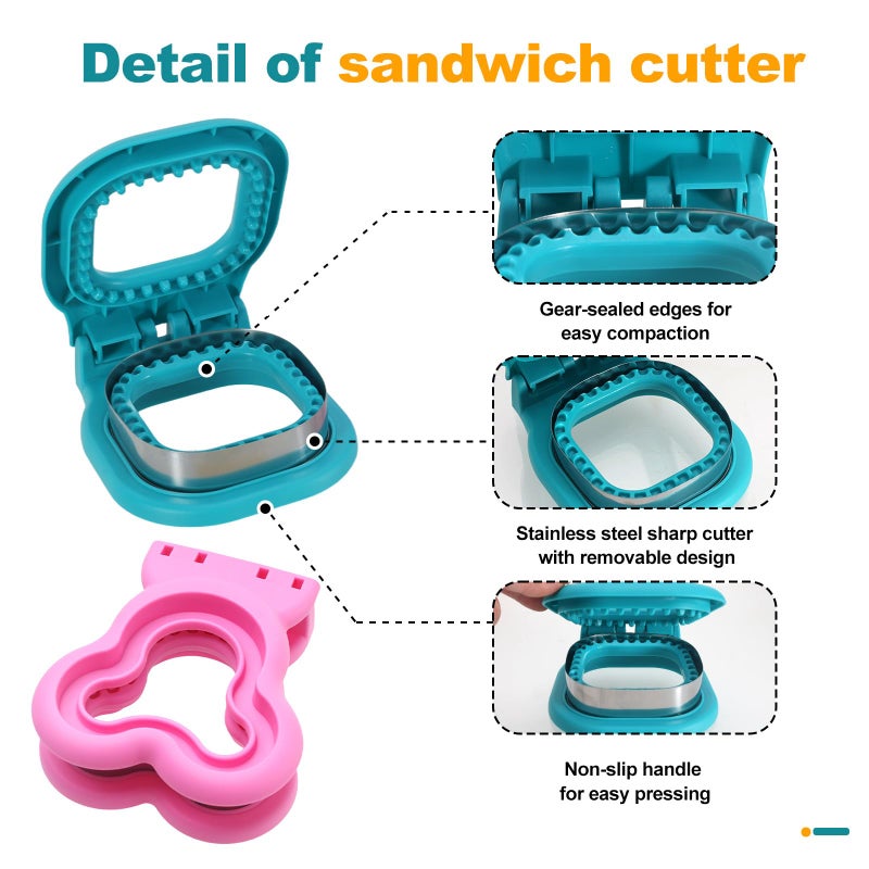 OERPHO Uncrustable Sandwich Cutter, 2 Piece Crustless Sandwich Cutters for Kids Lunch, Square and Mouse Shaped Sandwich Cutter and Sealer Set, Suitable PB&J Sandwich Shapes Cutters for Kids - Image 3