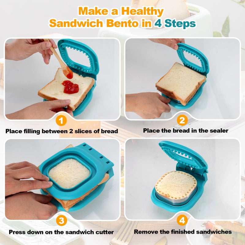 OERPHO Uncrustable Sandwich Cutter, 2 Piece Crustless Sandwich Cutters for Kids Lunch, Square and Mouse Shaped Sandwich Cutter and Sealer Set, Suitable PB&J Sandwich Shapes Cutters for Kids - Image 4