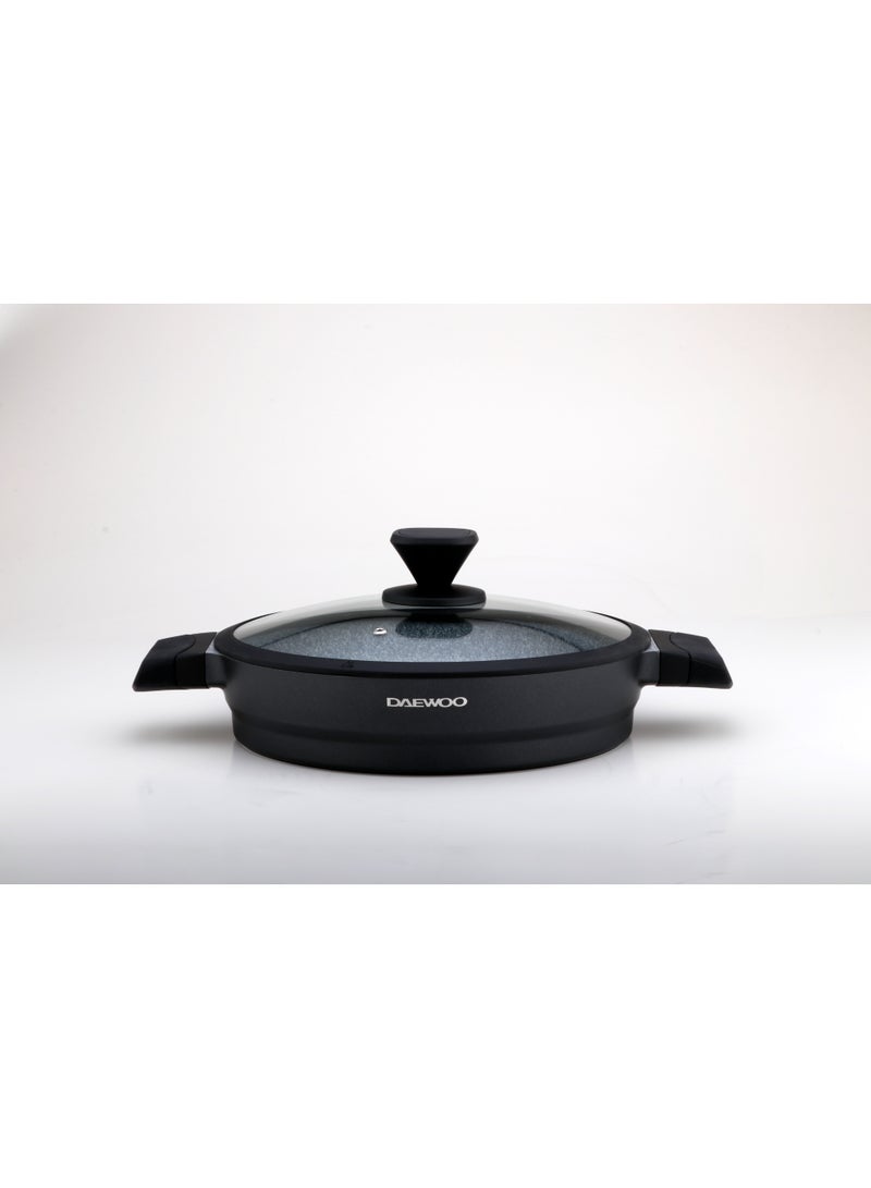 Daewoo 28 cm Die-Cast Aluminum Shallow Casserole with Lid, Non-Stick Granite Coating, Full Induction Base, Stay-Cool Handles, Silicone Utensils & Pot Protectors, Red, Chemical-Free - Image 5