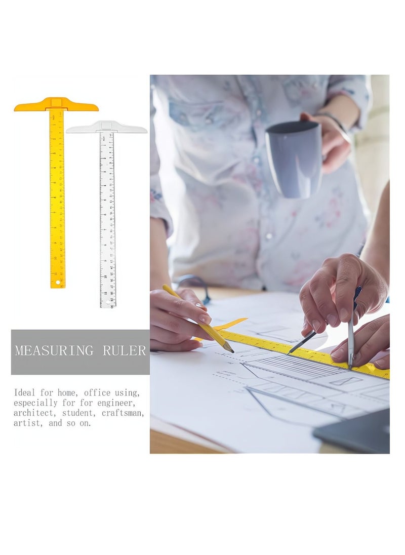 Generic - Plastic Transparent Ruler, 2Pcs T Square Ruler for Drafting Tools and General Layout Work Architect Architectural Triangle Tee 30CM - Image 1