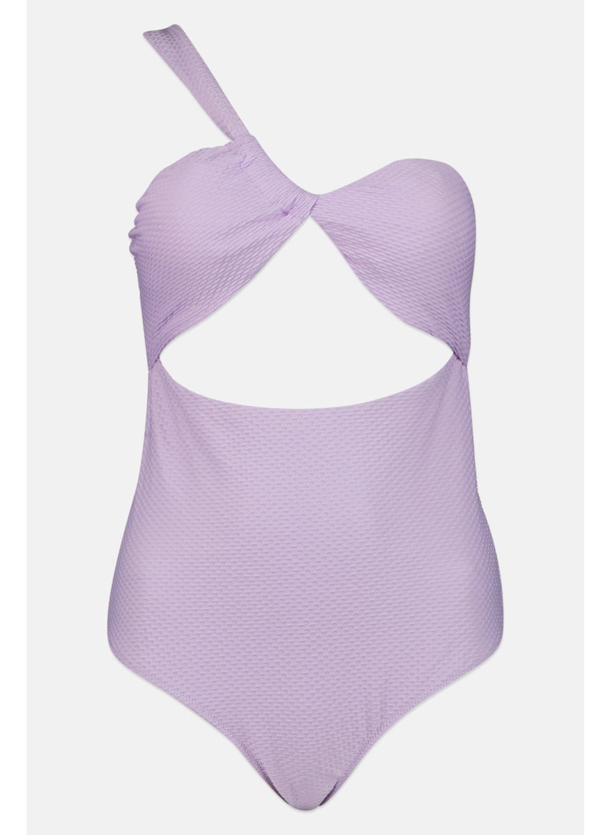 Aerie Women Padded Sleeveless Textured One Piece Swimwear, Lavender  - Image 1