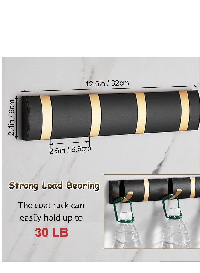 Folding Towel Hanger with 4 Hooks, 12.5 Inch Wall-Mounted Coat Rack Space-Saving Wall Coat Rack Modern Design Coat Rack Wall Mounted for Hanging Coats, Hats, Scarves, Umbrella and Keys - Image 2