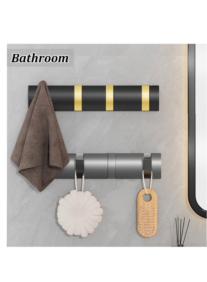 Folding Towel Hanger with 4 Hooks, 12.5 Inch Wall-Mounted Coat Rack Space-Saving Wall Coat Rack Modern Design Coat Rack Wall Mounted for Hanging Coats, Hats, Scarves, Umbrella and Keys - Image 3