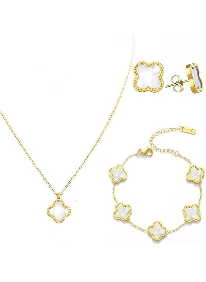 NIBEMINENT Four Leaf Clover Jewellery Set (White) - Image 3