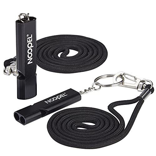 Noopel Emergency Whistles Lifeguard Safety Whistle with Lanyard and Keychain for Outdoor Camping Hiking Boating Hunting Fishing Kayak Kids Rescue Signaling Loud Survival Whistle (2 Pack Black) - Image 1