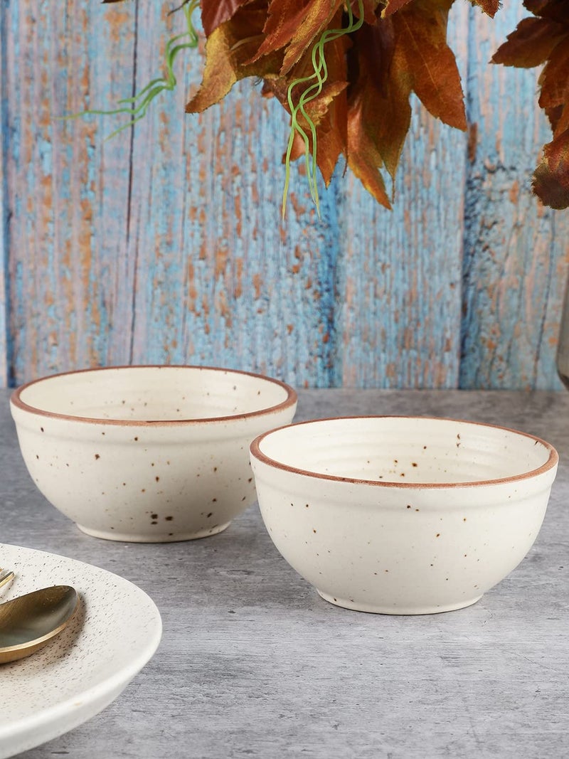 MIAH Decor Hand Glazed Handcrafted Matte Finish Ceramic Stoneware Snack Bowls/Katori/Dessert Bowls (260 ml); Microwave & Dishwasher Safe, Oven Safe – Set of 2 Off White-(MD-503) - Image 1