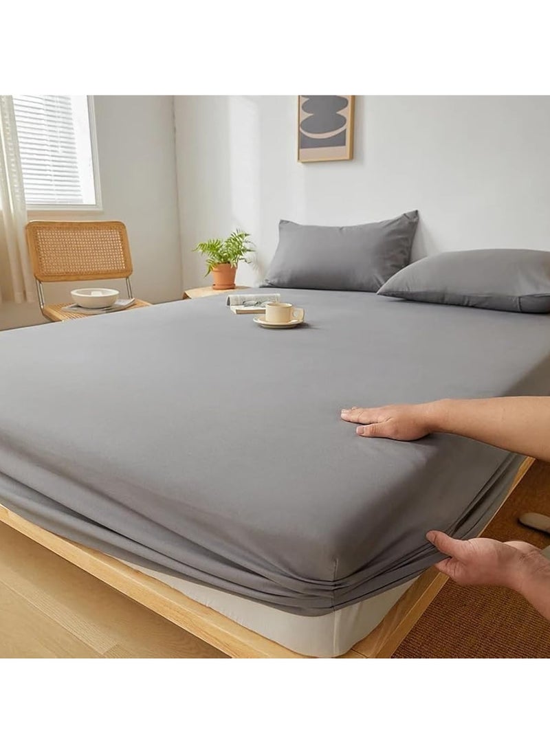 QBED Plain Fitted Sheet Set for Hotels, Homes & Touristic Villages 3 Pieces (160 * 200 * 30cm, Grey)  - Image 1
