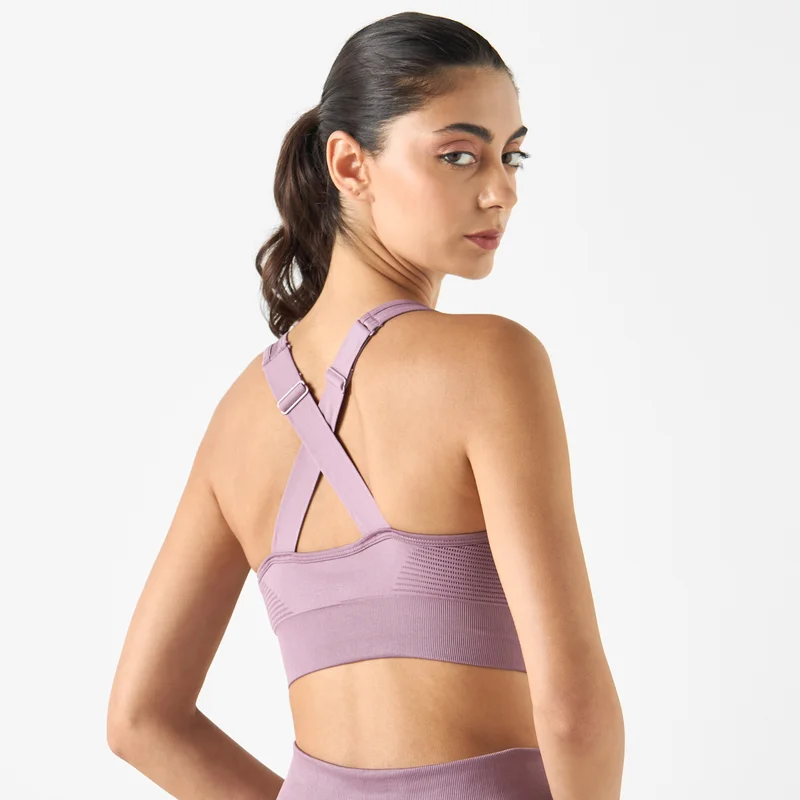 ADOT by Splash Textured Seamless Sports Bra with Cross Back Strap