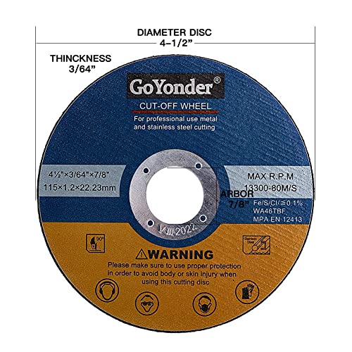 GoYonder عجلات قطع GoYonder 25 حزمة 4 1/2 للمعادن والفولاذ المقاوم للصدأ، 4.5" × 0.045 × 7/8 عجلة قطع فائقة النحافة لمطاحن الزاوية - زرقاء - Image 4
